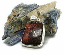 Load image into Gallery viewer, Red Ammolite Pendant, Sterling Silver, Rectangle Shaped, Opal like Gemstone - GemzAustralia 