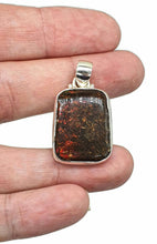 Load image into Gallery viewer, Red Ammolite Pendant, Sterling Silver, Rectangle Shaped, Opal like Gemstone - GemzAustralia 