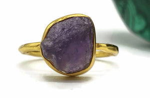 Raw Gemstone Ring, Sterling Silver, 14K gold Electroplated Rough Gemstone - GemzAustralia 