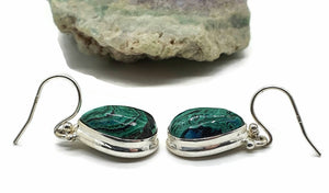 Chrysocolla Malachite Earrings, Sterling Silver, Pear Shaped, Serenity Stone - GemzAustralia 