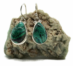 Chrysocolla Malachite Earrings, Sterling Silver, Pear Shaped, Serenity Stone - GemzAustralia 