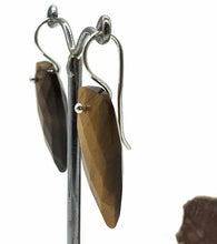 Load image into Gallery viewer, Tiger&#39;s Eye Earrings, Arrowhead Design, Sterling Silver, Checkerboard Facet - GemzAustralia 