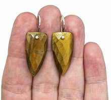 Load image into Gallery viewer, Tiger&#39;s Eye Earrings, Arrowhead Design, Sterling Silver, Checkerboard Facet - GemzAustralia 