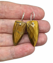 Load image into Gallery viewer, Tiger&#39;s Eye Earrings, Arrowhead Design, Sterling Silver, Checkerboard Facet - GemzAustralia 