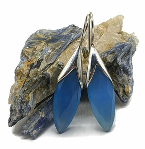 Blue Chalcedony Earrings, Sterling Silver, Leaf Shaped - GemzAustralia 