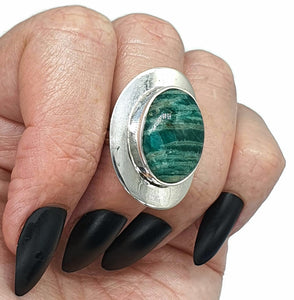 Amazonite Ring, Size 7.5, Sterling Silver, Oval Shaped, Bezel Setting - GemzAustralia 