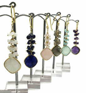 Dangly Gemstone Earrings, Sterling Silver, 14K gold Electroplated, Variety of Gemstone - GemzAustralia 