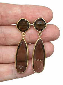 Rainbow Moonstone or Smoky Quartz Earrings, Sterling Silver, 14K Gold Plated - GemzAustralia 