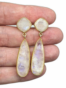 Rainbow Moonstone or Smoky Quartz Earrings, Sterling Silver, 14K Gold Plated - GemzAustralia 