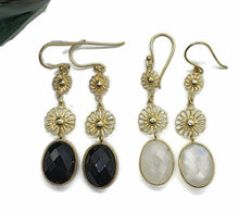 Load image into Gallery viewer, Long drop Gemstone Earrings, Sterling Silver, 14K gold plate, Black Onyx or Rainbow Moonstone - GemzAustralia 