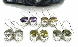 Gemstone Earrings, Oval Shape, Sterling Silver, Bezel Set, Filigree Design - GemzAustralia 