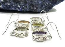 Load image into Gallery viewer, Gemstone Earrings, Oval Shape, Sterling Silver, Bezel Set, Filigree Design - GemzAustralia 