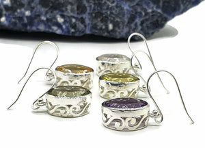 Gemstone Earrings, Oval Shape, Sterling Silver, Bezel Set, Filigree Design - GemzAustralia 