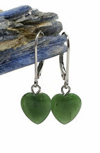 Load image into Gallery viewer, Canadian Jade Heart Earrings, Sterling Silver, Deep Green Jade Hearts - GemzAustralia 