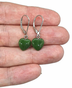 Canadian Jade Heart Earrings, Sterling Silver, Deep Green Jade Hearts - GemzAustralia 