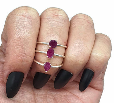 Ruby Ring, Sterling Silver, Oval, Round & Pear Shape, July Birthstone, Stacker - GemzAustralia 