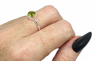 Peridot Ring, 3 Sizes, Sterling Silver, August Birthstone, Solitaire Ring - GemzAustralia 