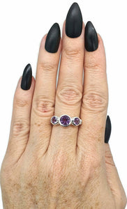 Amethyst Ring, 3 Sizes, Sterling Silver, Trilogy Ring, Three Stone Ring - GemzAustralia 