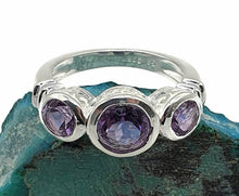Load image into Gallery viewer, Amethyst Ring, 3 Sizes, Sterling Silver, Trilogy Ring, Three Stone Ring - GemzAustralia 