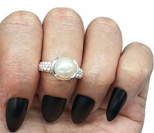 Freshwater Pearl Ring, 3 Sizes, Sterling Silver, June Birthstone - GemzAustralia 