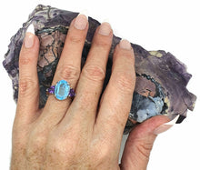 Load image into Gallery viewer, Swiss Blue Topaz &amp; Amethyst Trilogy Ring, Size 7, Sterling Silver, Three Stone Ring - GemzAustralia 