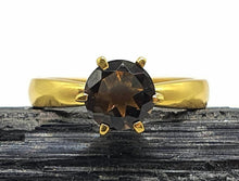 Load image into Gallery viewer, Smoky Quartz Ring, 3 sizes Sterling Silver, 14K gold Plated, 2.5 carats, Prong Set Solitaire - GemzAustralia 