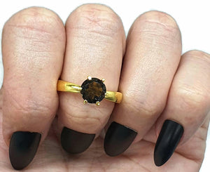 Smoky Quartz Ring, 3 sizes Sterling Silver, 14K gold Plated, 2.5 carats, Prong Set Solitaire - GemzAustralia 