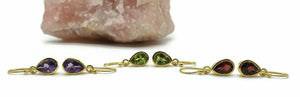 Peridot, Amethyst or Garnet Earrings, Sterling Silver, 14K gold plated - GemzAustralia 