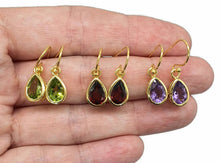 Load image into Gallery viewer, Peridot, Amethyst or Garnet Earrings, Sterling Silver, 14K gold plated - GemzAustralia 