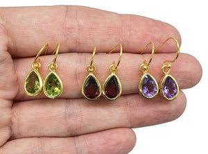 Peridot, Amethyst or Garnet Earrings, Sterling Silver, 14K gold plated - GemzAustralia 