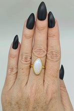 Load image into Gallery viewer, Rainbow Moonstone Ring, Size 8, Sterling Silver, 14k gold plated, Marquise - GemzAustralia 