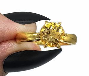 Gold Citrine Ring, 3 sizes, Sterling Silver, 14K gold Plated, 2.5 carats, Prong Set Solitaire - GemzAustralia 
