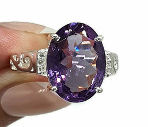 Amethyst & Natural White Zircon Ring, 4 Sizes, Sterling Silver, 6.5 carats - GemzAustralia 