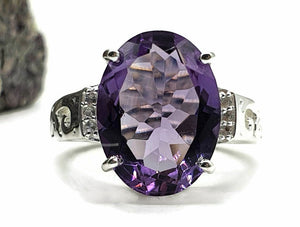 Amethyst & Natural White Zircon Ring, 4 Sizes, Sterling Silver, 6.5 carats - GemzAustralia 