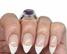 Load image into Gallery viewer, Amethyst &amp; Natural White Zircon Ring, 4 Sizes, Sterling Silver, 6.5 carats - GemzAustralia 