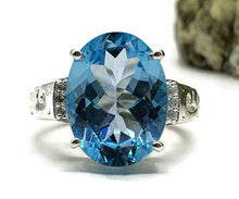 Load image into Gallery viewer, Swiss Blue Topaz &amp; White Zircon Ring, 4 Sizes, Sterling Silver, 10 carats - GemzAustralia 