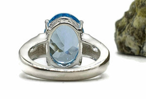 Swiss Blue Topaz & White Zircon Ring, 4 Sizes, Sterling Silver, 10 carats - GemzAustralia 