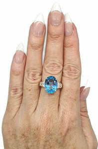 Swiss Blue Topaz & White Zircon Ring, 4 Sizes, Sterling Silver, 10 carats - GemzAustralia 