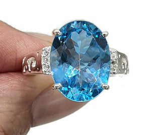 Swiss Blue Topaz & White Zircon Ring, 4 Sizes, Sterling Silver, 10 carats - GemzAustralia 