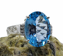 Load image into Gallery viewer, Swiss Blue Topaz &amp; White Zircon Ring, 4 Sizes, Sterling Silver, 10 carats - GemzAustralia 