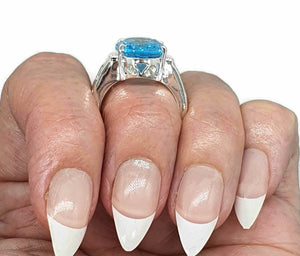 Swiss Blue Topaz & White Zircon Ring, 4 Sizes, Sterling Silver, 10 carats - GemzAustralia 