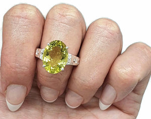 Lemon Quartz & Zircon Ring, 4 Sizes, 8 carats, Sterling Silver, Oval Shaped - GemzAustralia 