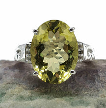 Load image into Gallery viewer, Lemon Quartz &amp; Zircon Ring, 4 Sizes, 8 carats, Sterling Silver, Oval Shaped - GemzAustralia 