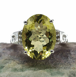 Lemon Quartz & Zircon Ring, 4 Sizes, 8 carats, Sterling Silver, Oval Shaped - GemzAustralia 