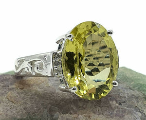 Lemon Quartz & Zircon Ring, 4 Sizes, 8 carats, Sterling Silver, Oval Shaped - GemzAustralia 