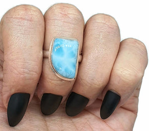 Larimar Ring, Size 8.25, Dolphin Stone, Sterling Silver, Stone of Atlantis, Spiritual - GemzAustralia 