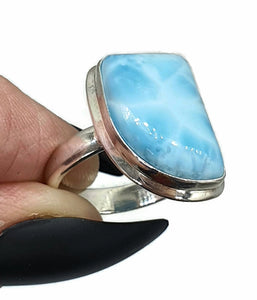 Larimar Ring, Size 8.25, Dolphin Stone, Sterling Silver, Stone of Atlantis, Spiritual - GemzAustralia 