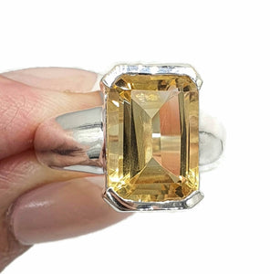 Citrine Rectangle Ring, 4 sizes, Sterling Silver, Emerald Faceted, November Birthstone - GemzAustralia 