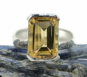 Citrine Rectangle Ring, 4 sizes, Sterling Silver, Emerald Faceted, November Birthstone - GemzAustralia 