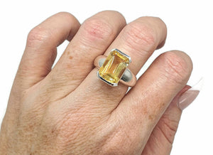 Citrine Rectangle Ring, 4 sizes, Sterling Silver, Emerald Faceted, November Birthstone - GemzAustralia 